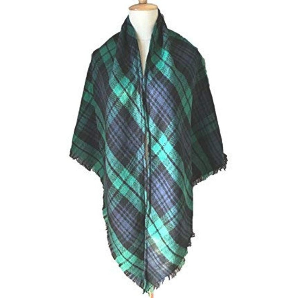 Fall Color Navy Tartan Blanket Scarf Wrap Shawl - Picture 8 of 8
